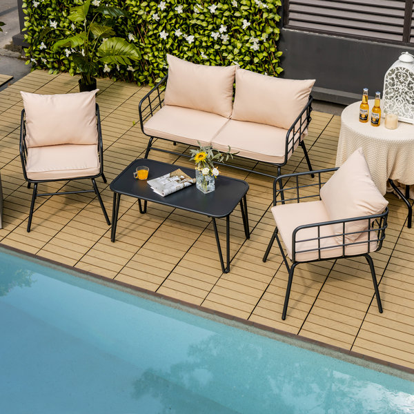 17 Stories 4 PCS Patio Conversation Set Outdoor Furniture Loveseat Coffee Table 2 Chairs